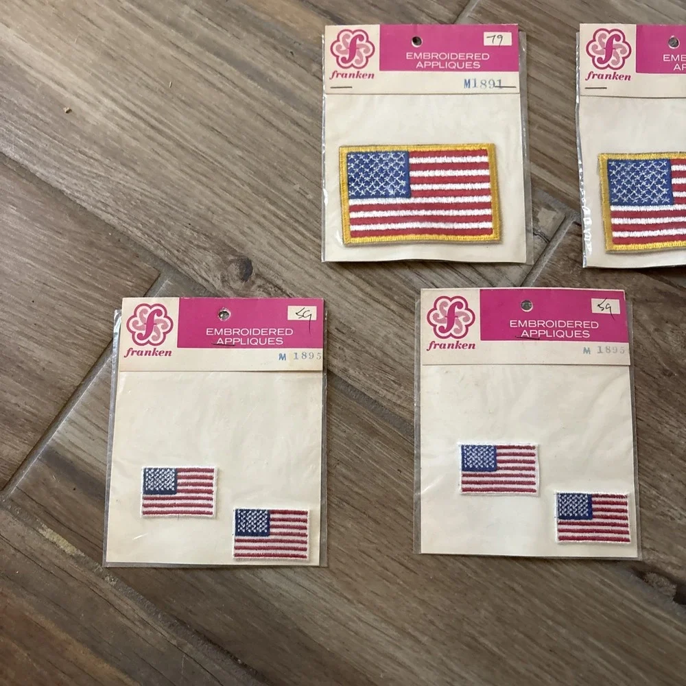 Vintage Lot Of 5 American Flags Embroidered Sew On Patches Various Sizes New